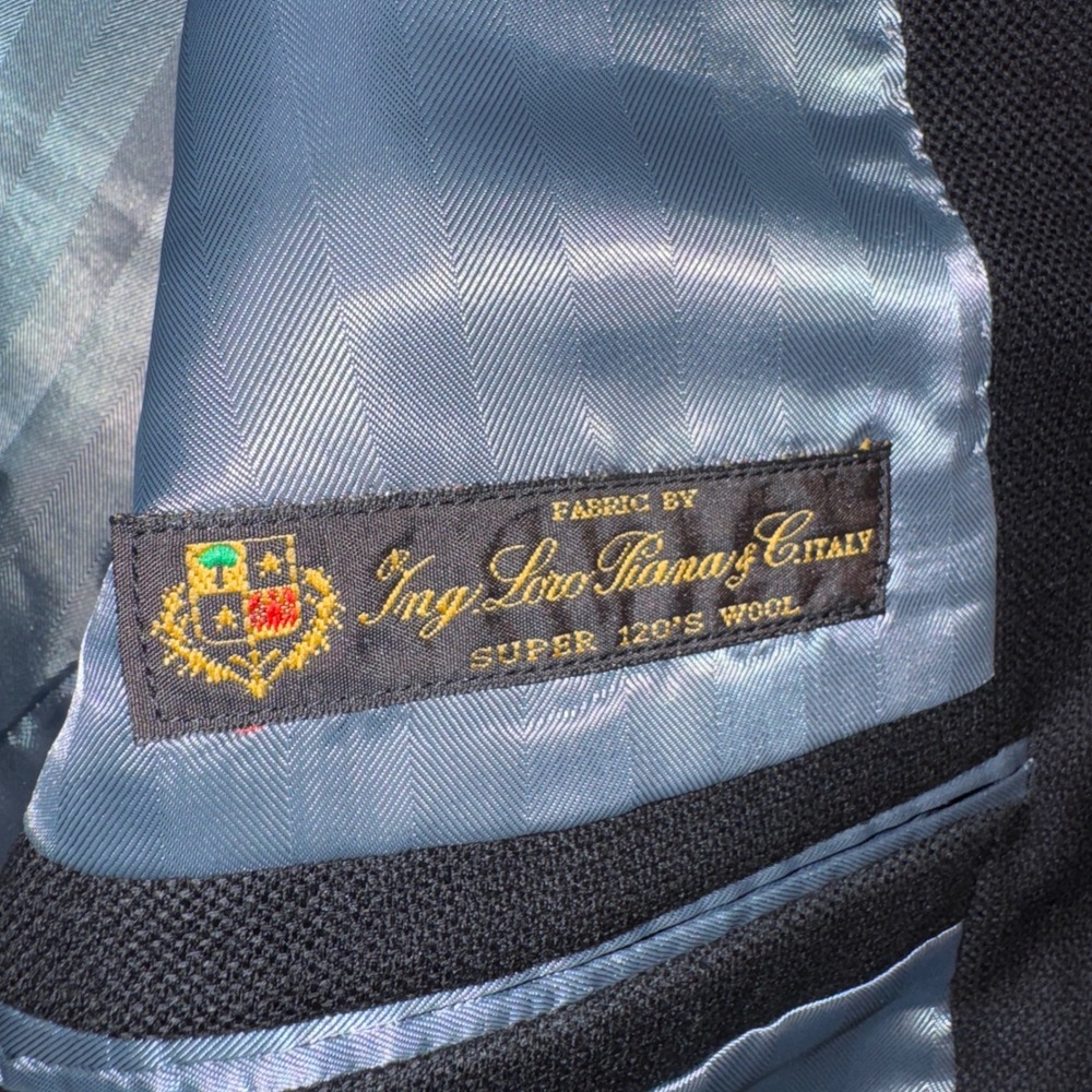 Saks Fifth Avenue 44R Black Label Loro Piana Wool Blazer Black Metal Buttons - Picture 5 of 7